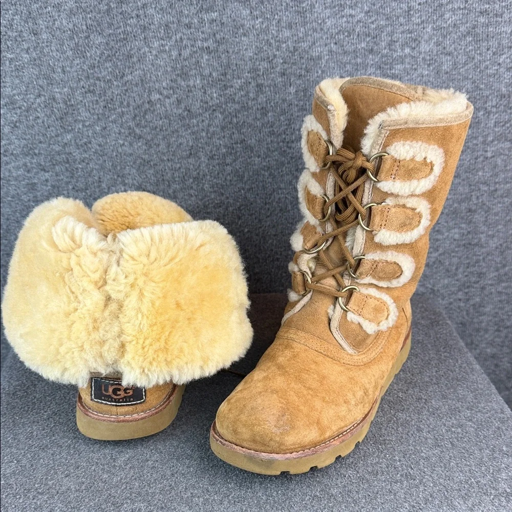 UGG Romney Women's Brown Shearling Lace-Up Boots Size 7‎
